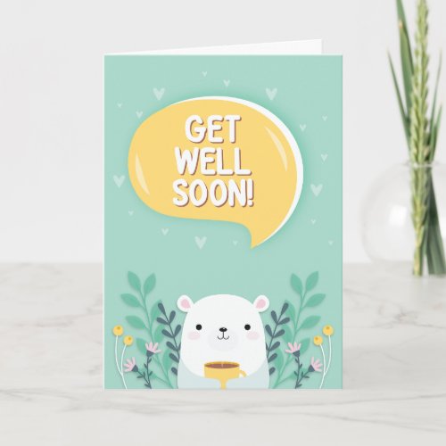 Get Well Soon Cute Cartoon Polar Bear Greeting Card