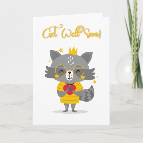 Get Well Soon Cute Cartoon Racoon Greeting Card