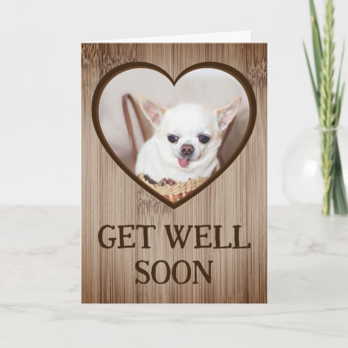 Get well soon cute dog chihuahua basket heart wood card