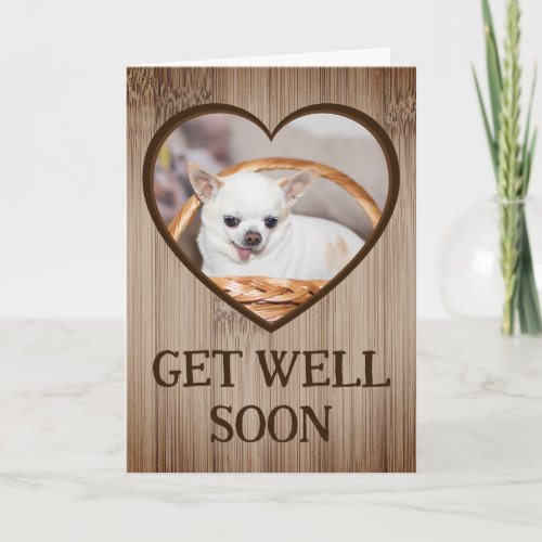 Get well soon cute dog chihuahua basket heart wood card