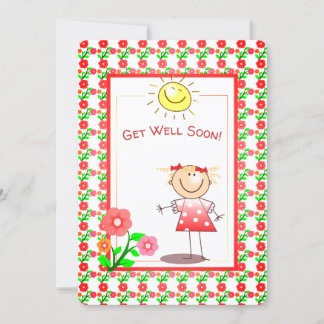 Get Well Soon Cute Girl And Sunshine Card