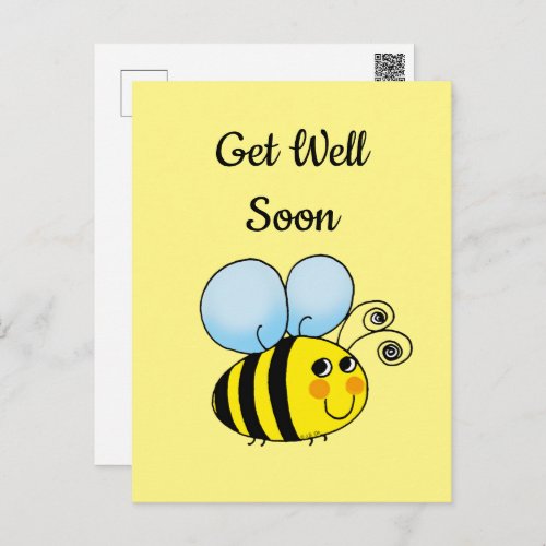 Get well soon cute honey bee postcard