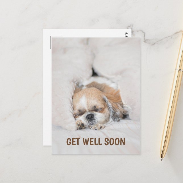 Get well soon cute puppy dog shihtzu sleeping card (Front/Back In Situ)