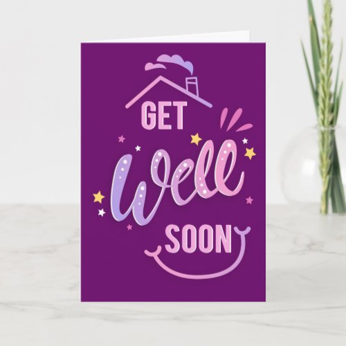 Get Well Soon Cute Purple House Greeting Card