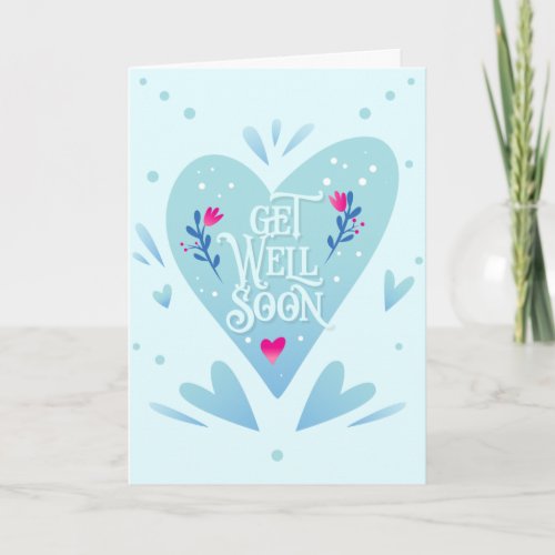 Get Well Soon Cute Turquoise Heart Greeting Card