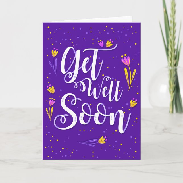 Get Well Soon Dark Purple Typography Greeting Card (Front)