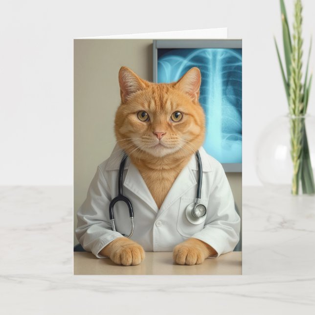 Get Well Soon Doctor Cat Card (Front)