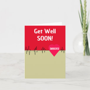 Get Well Soon Electrocardiograph Red Heart Card