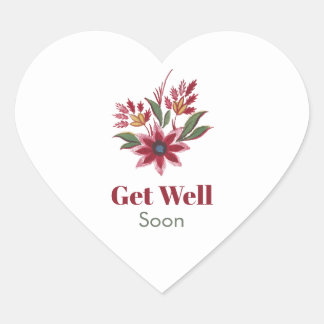 Get Well Soon Floral Heart Sticker