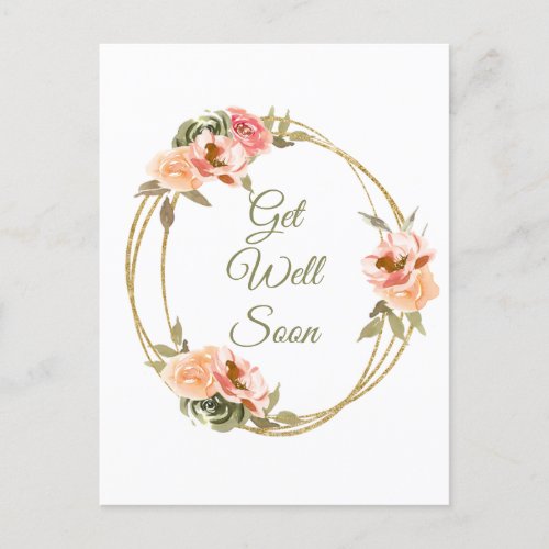 Get Well Soon Floral Watercolor Wreath  Postcard