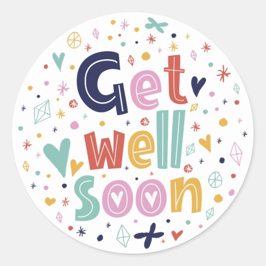 Get Well Soon Flowers Cute Floral Design Classic Round Sticker | Zazzle.com