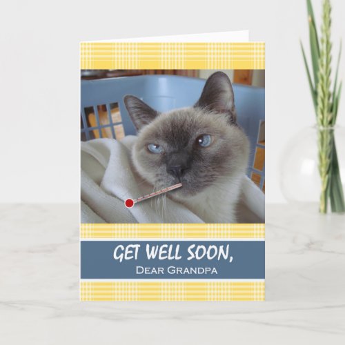 Get Well Soon for Grandpa Sick Cat in Basket Card