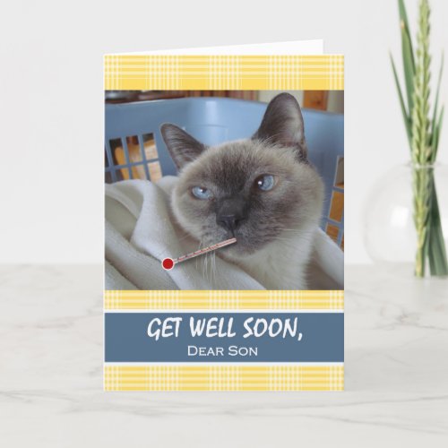 Get Well Soon for Son Sick Cat in Basket Card