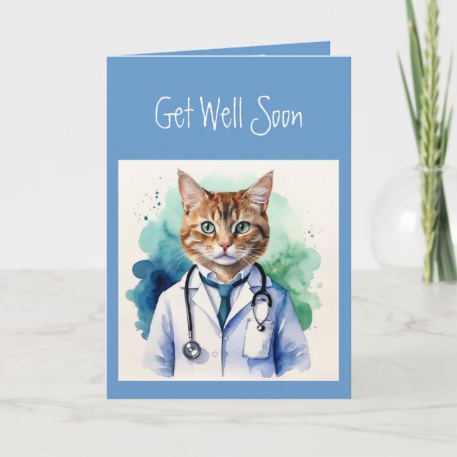 Get Well Soon Funny Cat Scan Doctor Animal Card (Front)