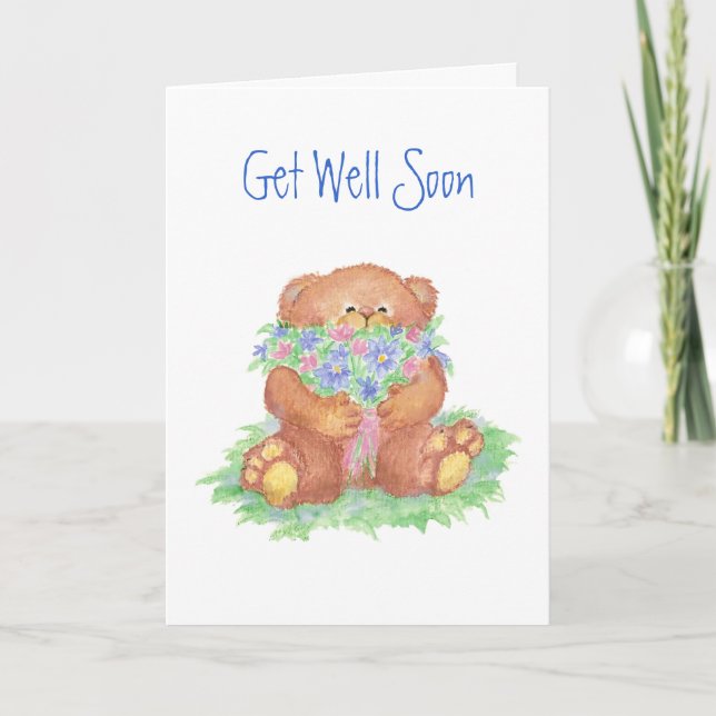 Get Well Soon, General, Flowers &  Teddy Bear Card (Front)