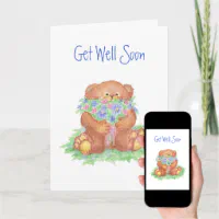 Get Well Soon, General, Flowers & Teddy Bear Card