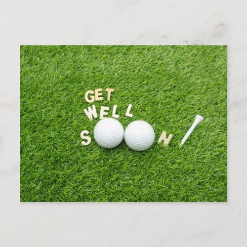 Get well soon Golfer with two golf balls and tee Postcard