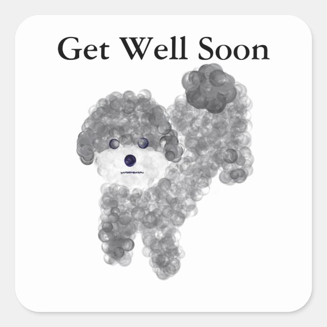 Get Well Soon Gray Poodle #1 Stickers (Front)