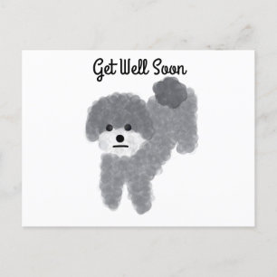 Get Well Soon Gray Poodle #2 Postcard