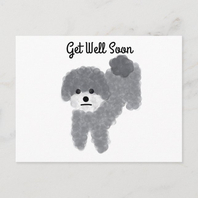 Get Well Soon Gray Poodle #2 Postcard (Front)