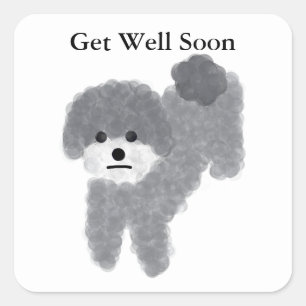Get Well Soon Gray Poodle #2 Stickers