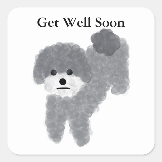 Get Well Soon Gray Poodle #2 Stickers (Front)