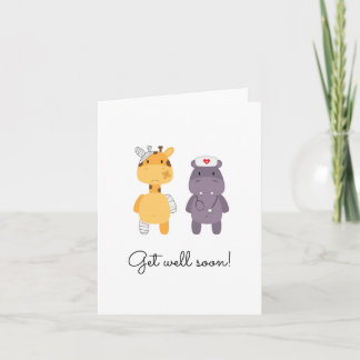 'Get well soon!' Greeting Card - Giraffe & Hippo