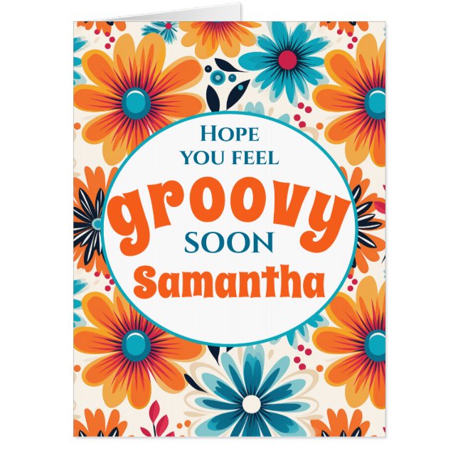 Get Well Soon Groovy Retro Jumbo Card (Front)