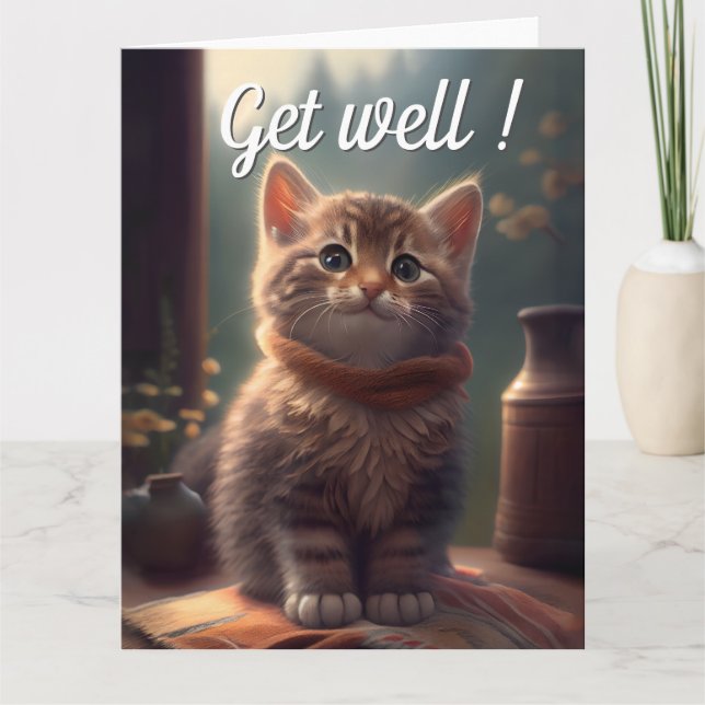 Get Well Soon Kitten With Scarf Card (Front)