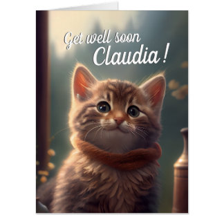 Get Well Soon Kitten With Scarf, customizable Card
