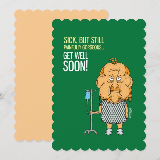 Get well soon - man cartoon green card (Front/Back)