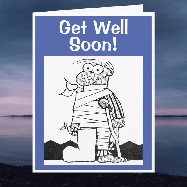 Get Well Soon - Man with Bandages on Crutches Card (Creator Uploaded)