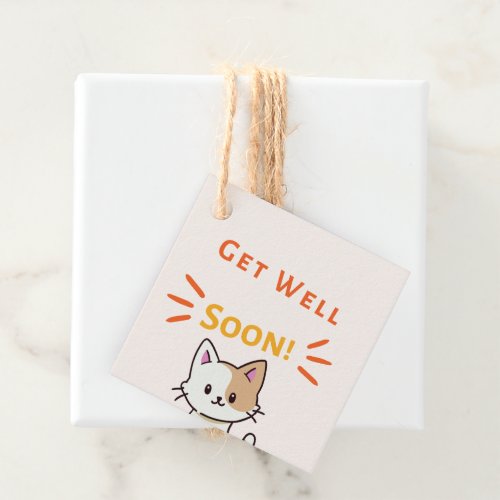 Get well soon message with cute cat favor tags
