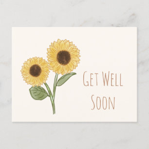 Get Well Soon Minimal Sunflower Postcard
