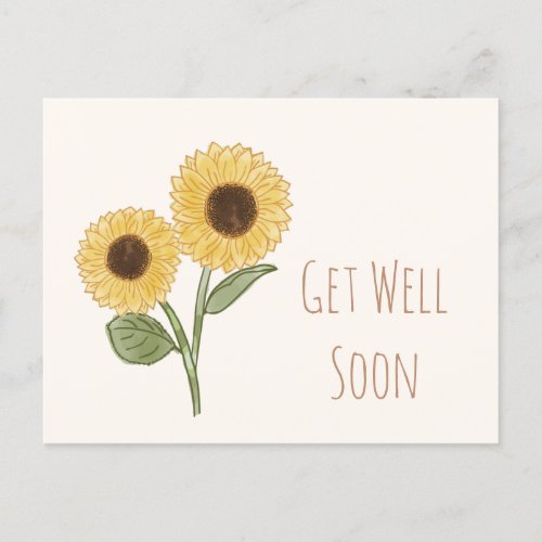 Get Well Soon Minimal Sunflower Postcard