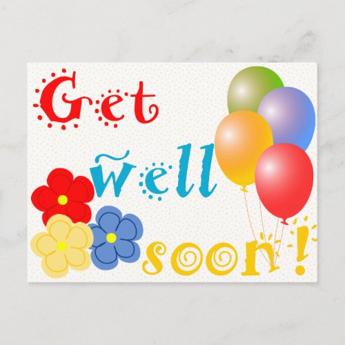 Get well soon mit Luftballons und Blten Postcard