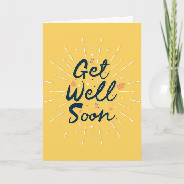 Get Well Soon Modern Black and Yellow Typography Card (Front)