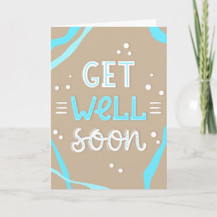 Get Well Soon Modern Blue and Tan Typography Card
