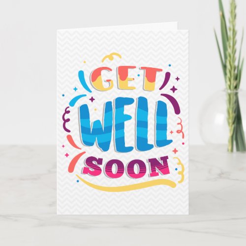 Get Well Soon Modern Chevron and Blue Typography Card