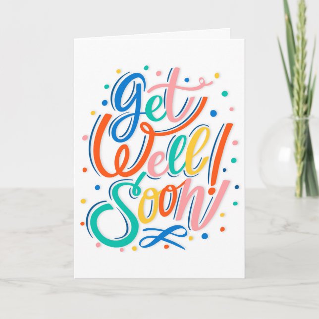 Get Well Soon Modern Multicolored Typography Card (Front)