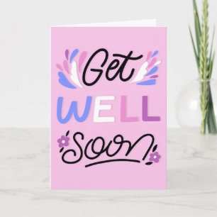 Get Well Soon Modern Pink Typography Greeting Card