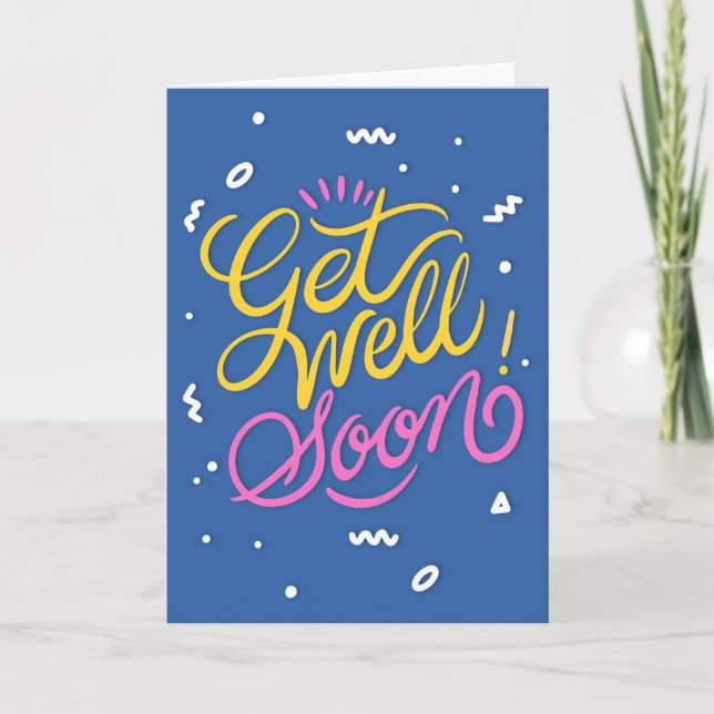 Get Well Soon Modern Yellow and Pink Typography Card (Front)
