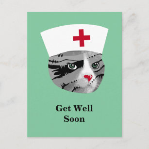 Get Well Soon Nurse Cat Postcard