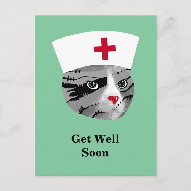 Get Well Soon Nurse Cat Postcard (Front)