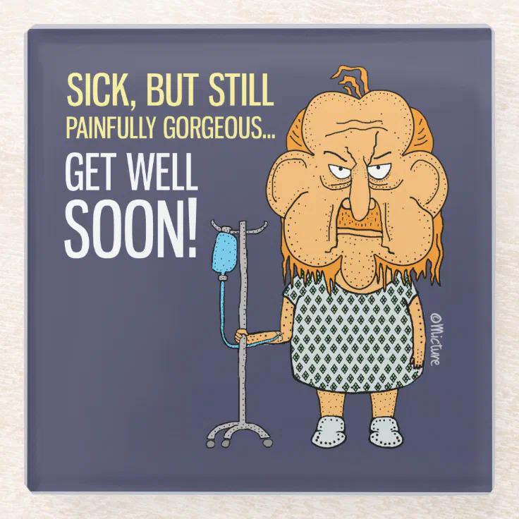 Get Well Soon old man cartoon dark blue Glass Coaster | Zazzle Get Well Soon old man cartoon dark blue Glass Coaster | Zazzle