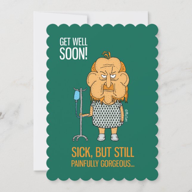 Get well soon - old man with hospital gown card (Front)