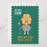 GET WELL SOON Cartoon Teddy Bear in Hospital Gown 7x9.5 Greeting Card Art  #9544