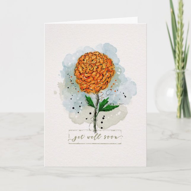 Get Well Soon Orange Watercolor Flower Card (Front)