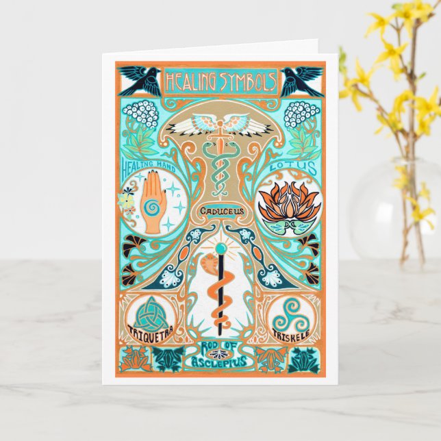 Get well soon pagan wiccan healing symbols card  (Yellow Flower)