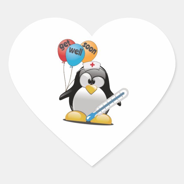 Get well soon. Penguin Nurse. Heart Sticker (Front)